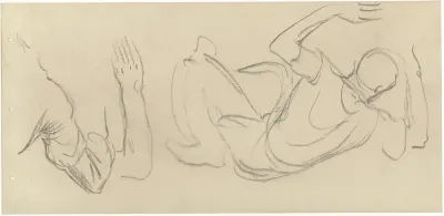Twee studies van een knielende figuur met opgeheven armen