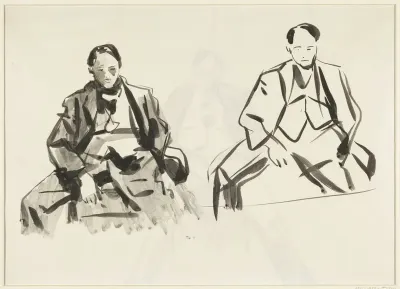 Twee studies van een man, wijdbeens zittend