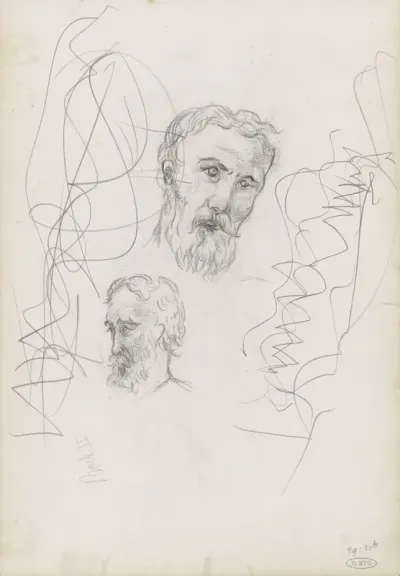 Twee studies van een mannenhoofd met baard