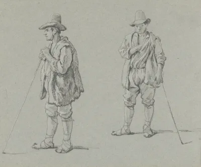 Twee studies van een staande herder