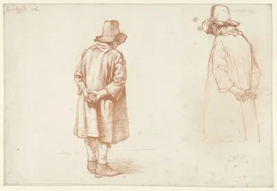 Twee studies van een staande man, de handen op de rug