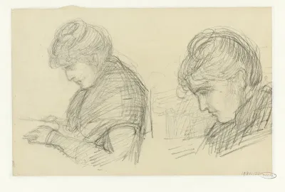 Twee studies van een vrouw, van opzij