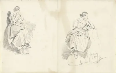 Twee studies van een zittende vrouw