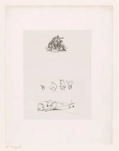 Twee studies van figuren en dieren