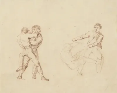 Twee studies van twee vechtende mannen