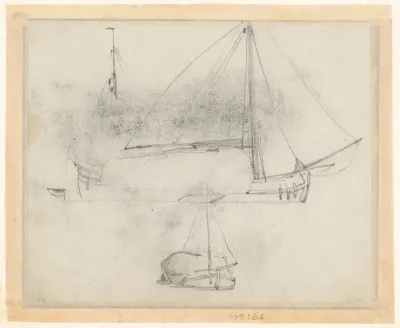 Twee studies van zeilschepen