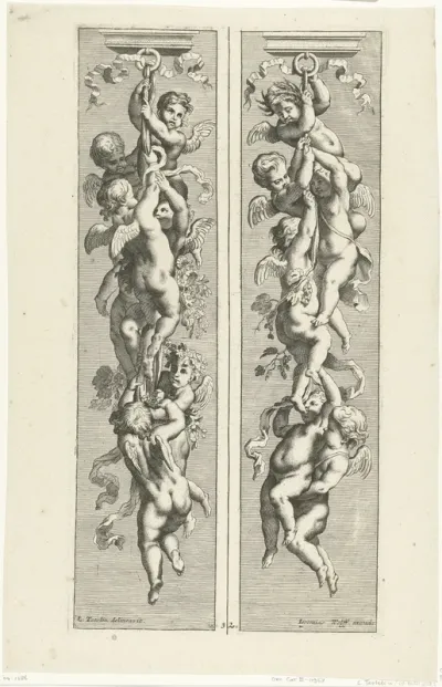 Twee trofeeën met putti