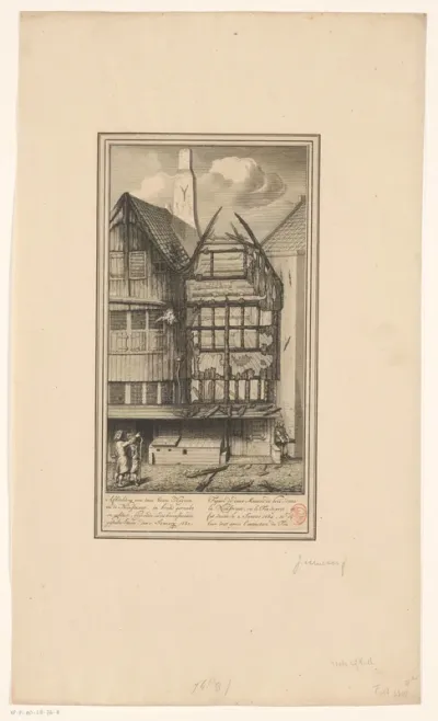 Twee uitgebrande huizen in de Oude Nieuwstraat, 1682