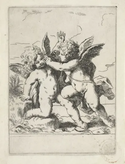 Twee vechtende putti