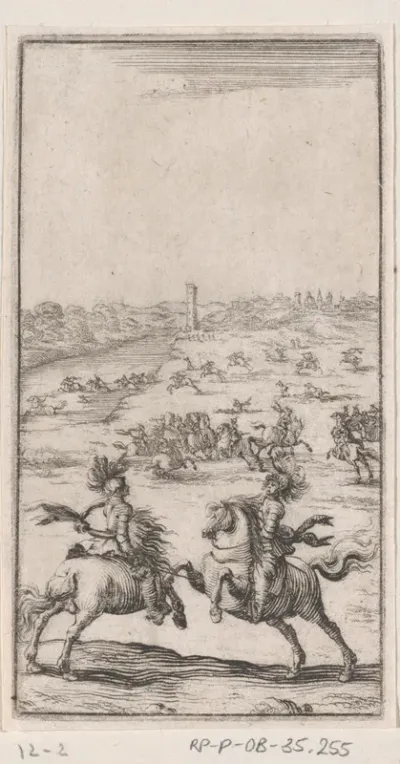 Twee vechtende ridders te paard
