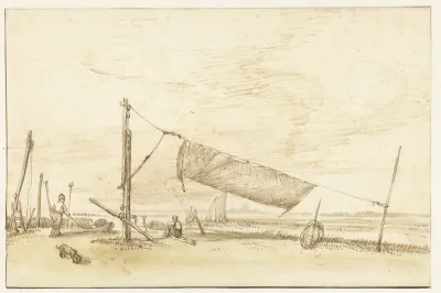 Twee vissers aan de waterkant (het IJ?)