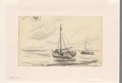Twee vissersboten op zee