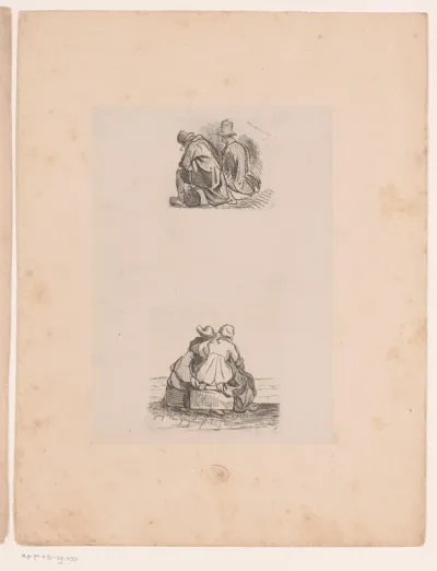Twee voorstellingen met zittende figuren