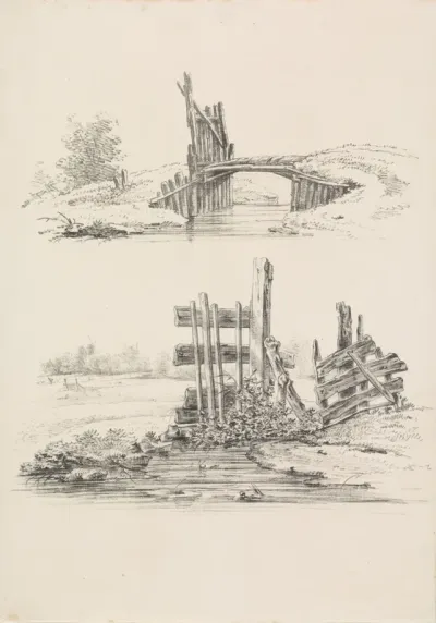 Twee voorstellingen van een hek en een brug
