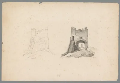 Twee voorstellingen van een poortgebouw