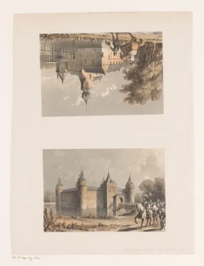 Twee voorstellingen van kastelen waaronder Kasteel Wedderburcht