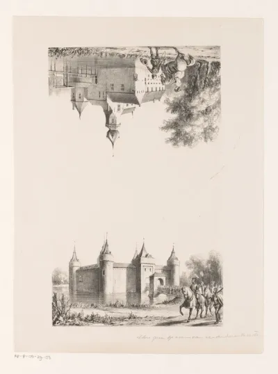 Twee voorstellingen van kastelen waaronder Kasteel Wedderburcht