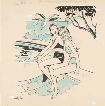 Twee vrouwen aan de rand van een zwembad