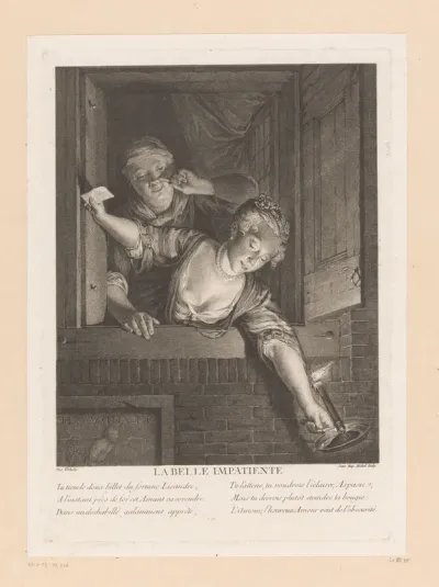 Twee vrouwen aan een raam met een kaars en brief