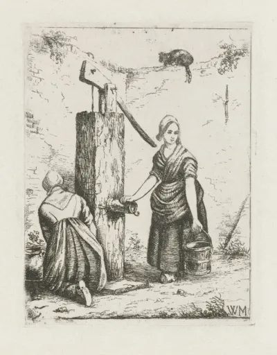 Twee vrouwen bij een waterpomp