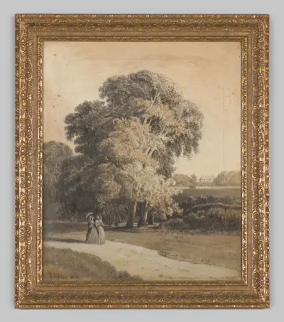 Twee vrouwen die door het landschap wandelen