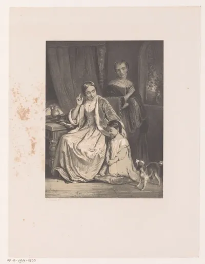 Twee vrouwen en biddend meisje