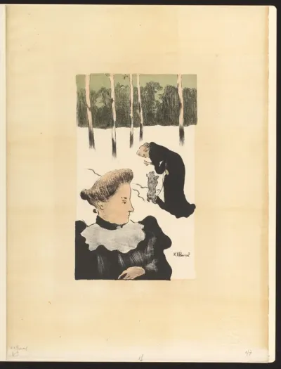 Twee vrouwen en een hond in een landschap