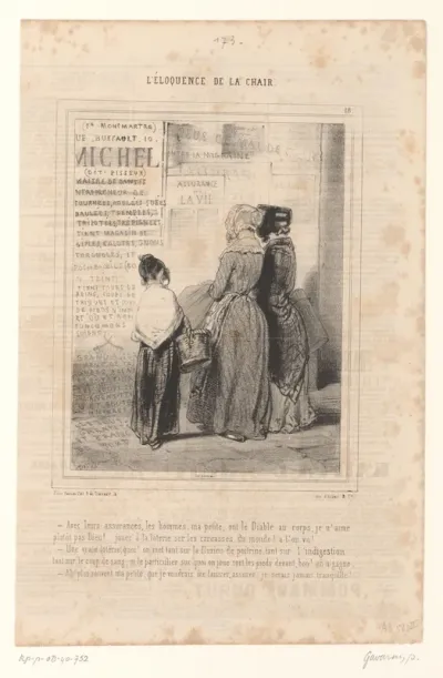 Twee vrouwen en een meisje lezen reclame voor een verzekering