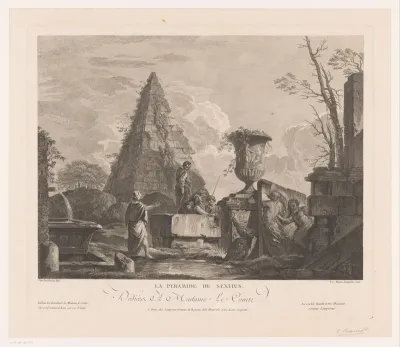 Twee vrouwen en twee mannen bij de piramide en ruïnes