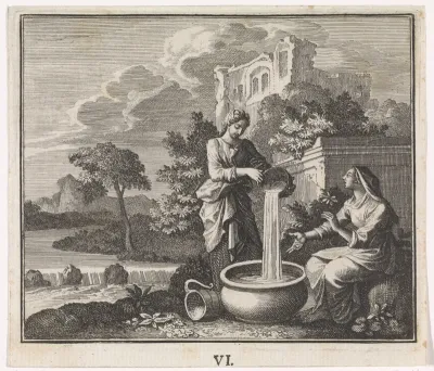 Twee vrouwen gieten water in een groot bassin