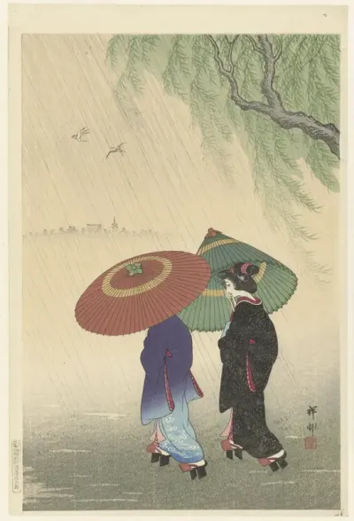Twee vrouwen in de regen