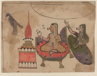 Twee vrouwen in een tempel