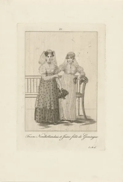 Twee vrouwen in Friese en Groningse klederdracht