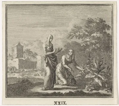 Twee vrouwen vinden dauw op een plant