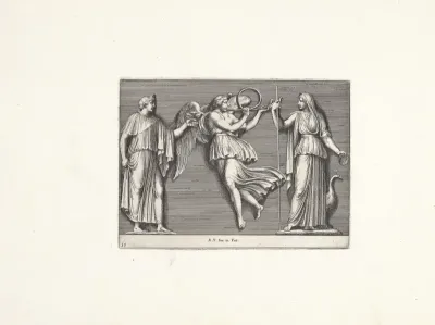 Twee vrouwenfiguren en een engel