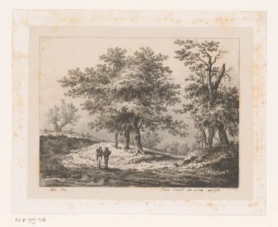 Twee wandelaars op een landweg