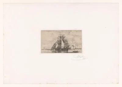 Twee zeilschepen voor anker op de rede