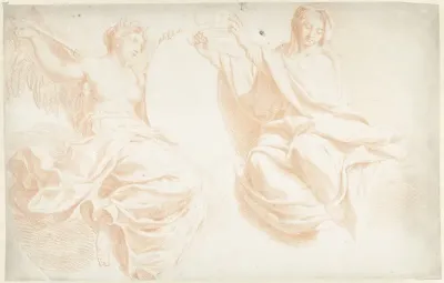 Twee zittende allegorische figuren