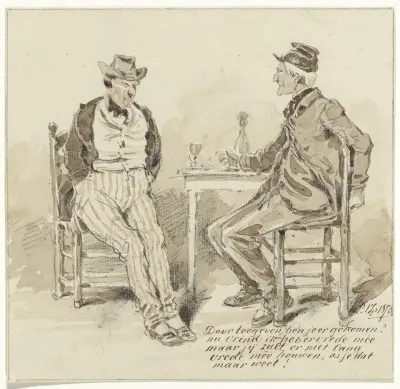 Twee zittende mannen aan een tafel