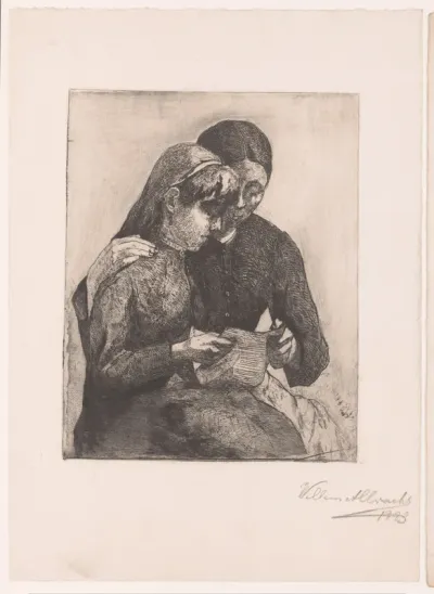 Twee zittende vrouwen lezen samen een brief