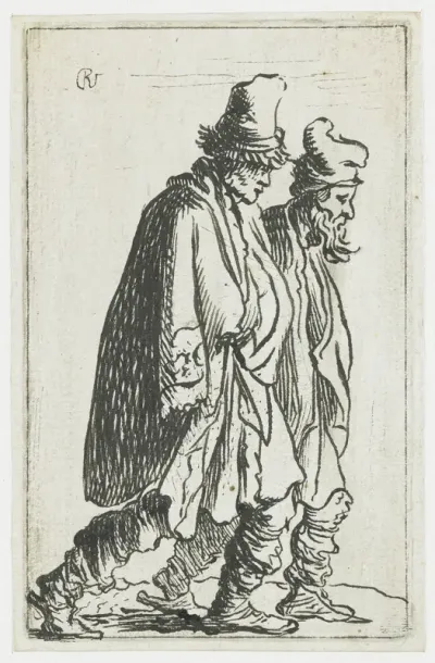 Twee zwervers, naar rechts gewend