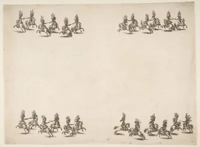 Twenty-four Cavaliers Battle with Swords in Four Groups