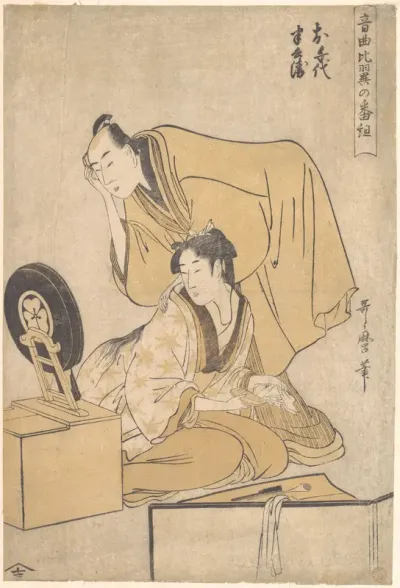 Two actors, from the series Musical Program of True Love (Ongyoku hiyoku no bangumi) 音曲比翼の番組
