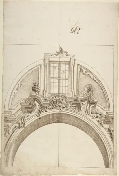 Two alternate designs for an arch below a window