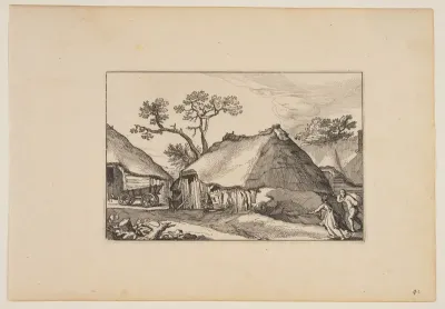Two Barns, Cart at Left, from Landscapes (Verscheyden aerdige Lanthuysen...)
