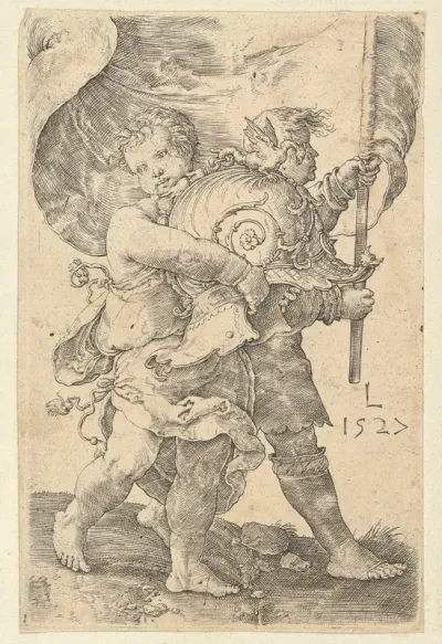 Two Boys with a Helmet and Standard