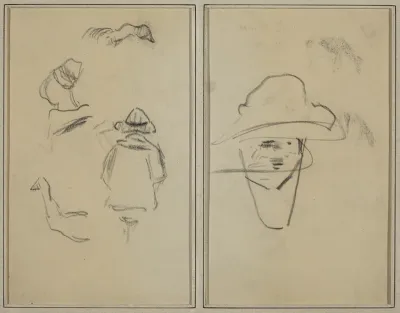 Two Breton Figures and Studies of Two Geese; Man Wearing Hat [verso]