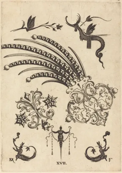 Two Brooches with Dragon and Insects at Top and Human Beings with Snake-like Tails atBottom