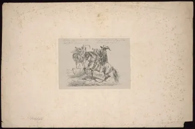 Two buglers on horseback blowing a fanfare or signal