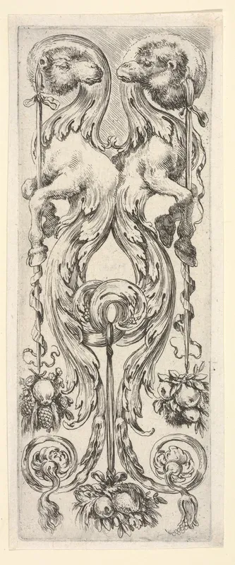 Two camels, their bodies turning into decorative leaves and scrollwork, from "Ornaments or Grotesques" (Ornamenti o Grottesche)